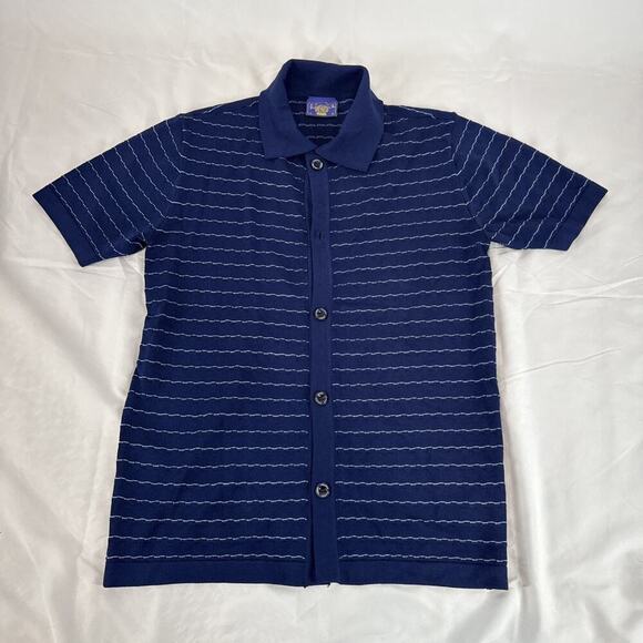 Coney Island Picnic Men's Knit Striped Button Polo Shirt Blue Size: S - Picture 3 of 7